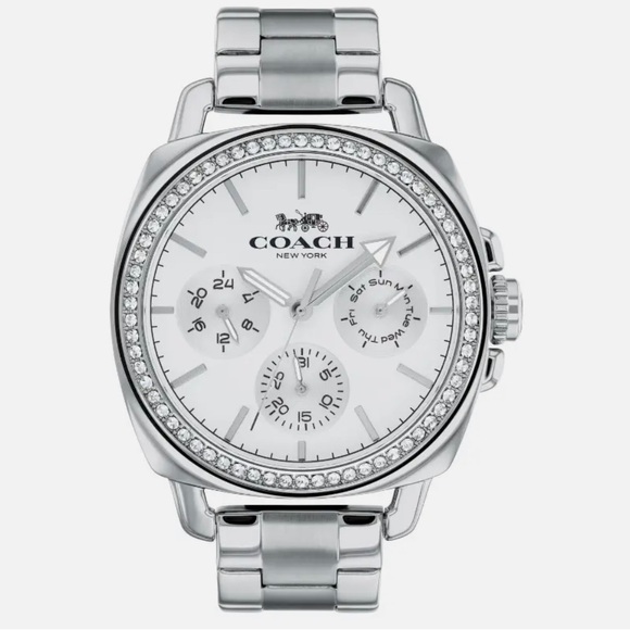 COACH BOYFRIEND WOMAN'S WATCH 38MM SILVER TONE WHITE CHRONOGRAPH FACE 6 1/2 " - Picture 6 of 6